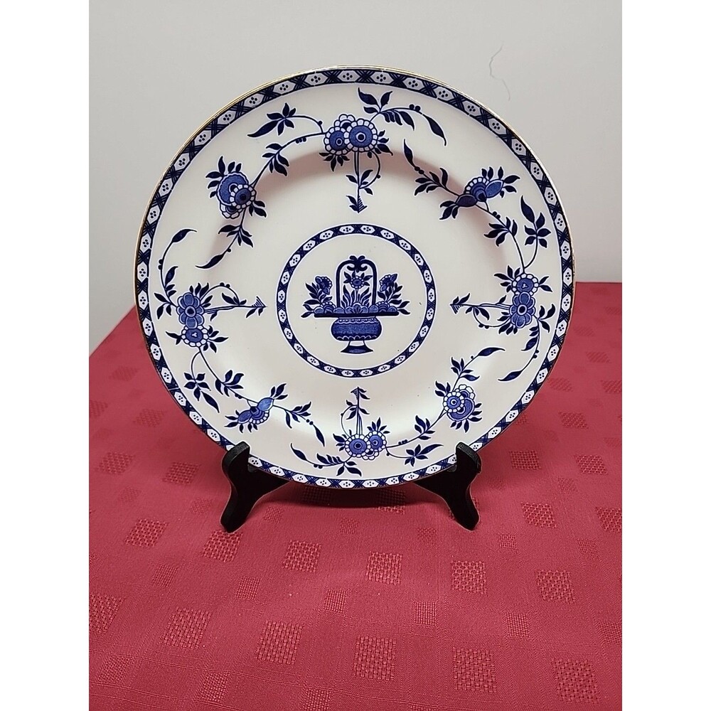 Minton Blue Delpht Dinner Plates Set Of 2 Flow Blue Transferware 1891-1912 UK
